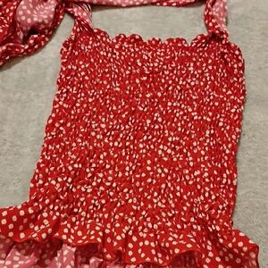 SHEIN Red and White Floral Ruffle Top